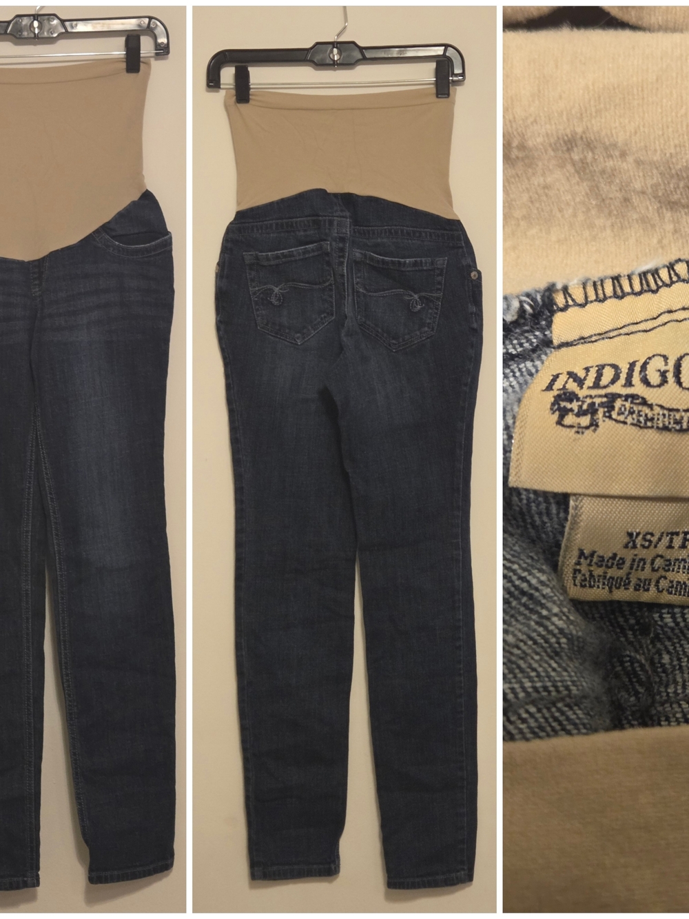 Indigo Blue Skinny Jeans with Beige Maternity Panel